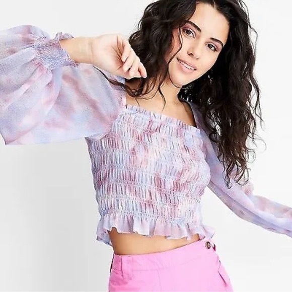 future collection Tops - Chic Pink and Blue Blouse with Elegant Design